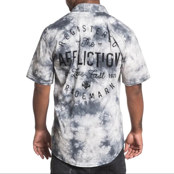 Affliction Men's Button Down Shirt Fly Wheel Embroidered Biker - Picture 2 of 9